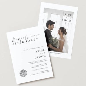 Fiesta "Felices para siempre" con código QR de confirmación de asistencia / Código QR personalizado / Tarjeta de boda digital / Anuncio editable / Plantilla minimalista
