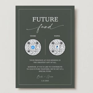 Elegant Dark Green Custom Honeymoon Fund QR Code | Wedding Cash Gift | Wedding Registry | Printable QR Code for Venmo, Paypal, Zelle
