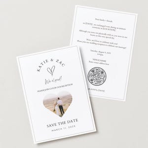 Bearbeitbare Elopement-Ankündigungs- und -Empfangseinladungsvorlage | Benutzerdefinierter Antwortkarten-QR-Code | Elopement Karte Canva Template
