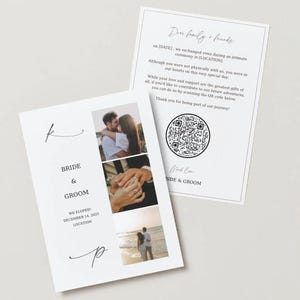 カスタム未来 QR コード付き駆け落ち告知カード | デジタル結婚資金カード | 駆け落ち告知テンプレート | 駆け落ちカード
