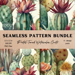 Vivid acuarela cactus conjunto de papel digital paquete de patrones sin costuras Descarga digital instantánea conjunto elegante colección de diseño de arte de plantas estéticas
