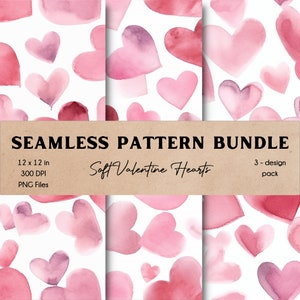 Soft Valentine Hearts Seamless Pattern Bundle Descarga instantánea de archivos de papel digitales Colección de amor Fondo Clipart 3-Pack Uso comercial