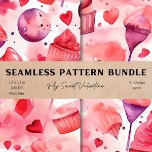 Mi dulce paquete de papel digital de San Valentín Patrón sin costuras Descarga instantánea PNG Set Love Collection Fondo Clipart 4-Pack Uso comercial