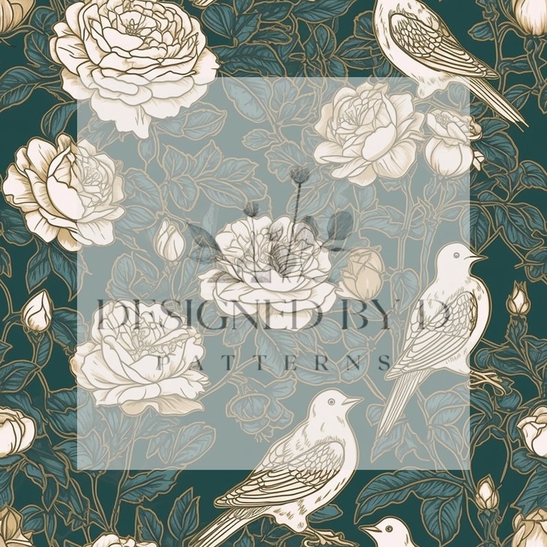 White Flowers &amp; Doves With Gold Leaf Details Digital Paper Pack ...