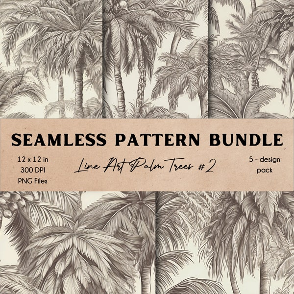 Line Art Palm Trees #2 Digital Paper Set Seamless Pattern Bundle Instant Digital Download Clean Gray Minimal Aesthetic Plant Pattern Designs