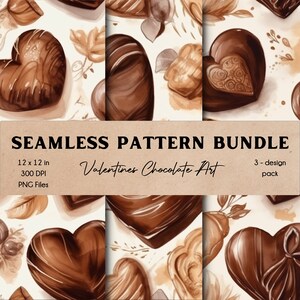 Valentines Chocolate Art Seamless Pattern Digital Paper Set Descarga instantánea Love Day Collection Endless Tile Clipart Bundle Uso comercial