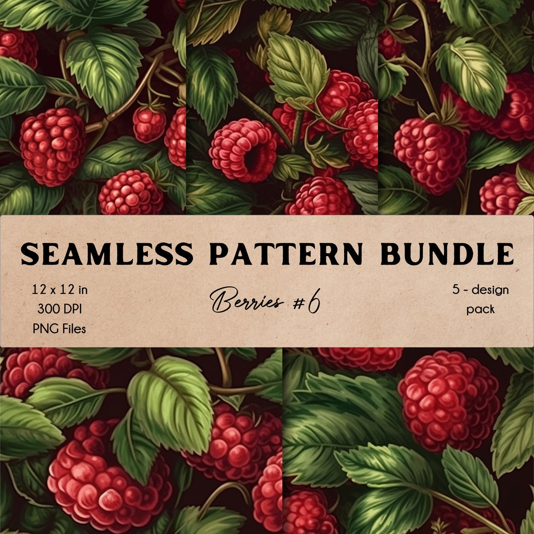 Raspberry Berry Collection #6 Seamless Pattern Bundle Red Elegant ...