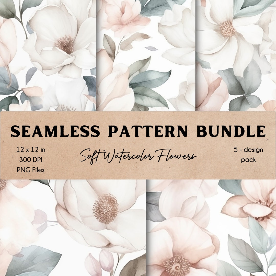 Soft Watercolor Flowers Digital Paper Set Seamless Pattern Bundle ...