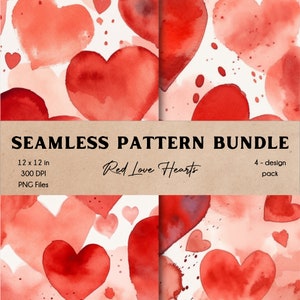 Red Love Hearts Seamless Pattern Bundle Descarga instantánea de papel digital PNG Colección del día de San Valentín Fondo Clipart Set Uso comercial