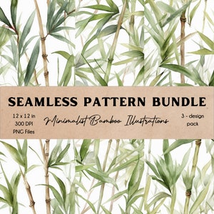 Minimalistische Bambus Illustrationen Digitales Papier Set Nahtlose Muster Bundle Sofortiger digitaler Download Weiches Aquarell Muster Design Pack