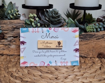 Carte Merci Maîtresse + Clé USB 16GO Personnalisée – Cadeau Fin d’Année École – Gravure Bois