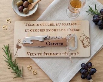Plaque témoin mariage + limonadier personnalisé - Bois tilleul - Cadeau apéro