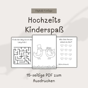 Kleurboek voor kinderen over bruiloften - Kinderactiviteiten voor bruiloften - Kleurboek voor bruiloften - Kleur- en puzzelplezier voor bruiloften - PDF 15 pagina&#39;s