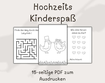 Wedding coloring book for children - Wedding children's activities - Wedding coloring book - Coloring and puzzle fun for weddings - PDF 15 pages
