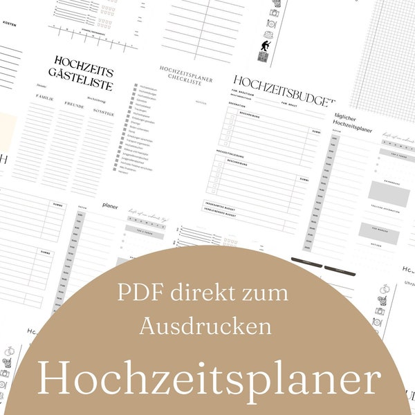 Wedding planner German, wedding planner digital, wedding planner PDF, wedding checklist, wedding planner digital German, A4, A5