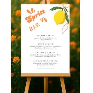 Spritz Bar Sign | Aperol Spritz Sign | Limoncello Hugo Spritz Printable | Wedding Bar | Cocktail Menu | Wedding Stationery | A5 A2 A1