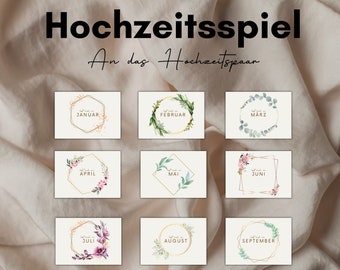 Hochzeitsspiel mit uns durch euer 1. Jahr, Spiel für die Hochzeit, PDF A6, Gutscheine für das Brautpaar, Geschenk zur Hochzeit, digital