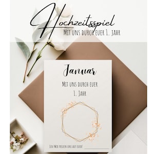 Hochzeitsspiel mit uns durch euer 1. Jahr, Spiel für die Hochzeit, PDF A6, Gutscheine für das Brautpaar, Geschenk zur Hochzeit, digital