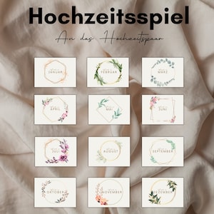Hochzeitsspiel mit uns durch euer 1. Jahr, Spiel für die Hochzeit, PDF A6, Gutscheine für das Brautpaar, Geschenk zur Hochzeit, digital