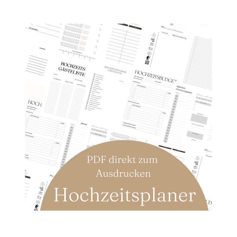Wedding planner in German, digital wedding planner, wedding planner PDF, wedding checklist, digital wedding planner in German, A4, A5 image 1