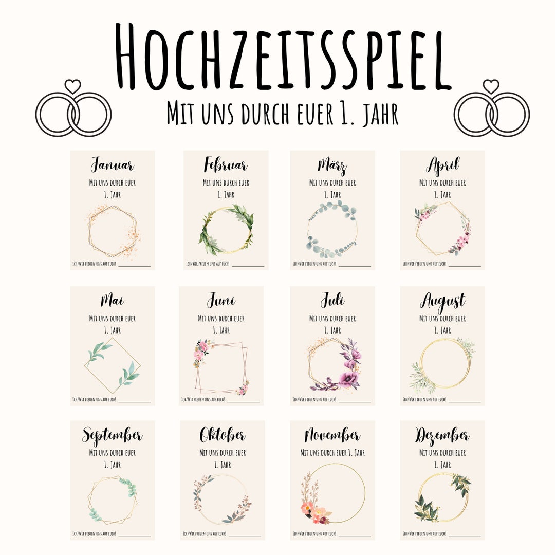 Hochzeitsspiel mit uns durch euer 1. Jahr, Spiel für die Hochzeit, PDF