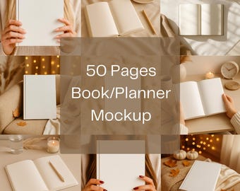 Book & Planner Mockup Bundle | 50 Journal Mockup JPG Files | 20 Page Mockups and 30 Hardcover Mockups | Canva and Photoshop