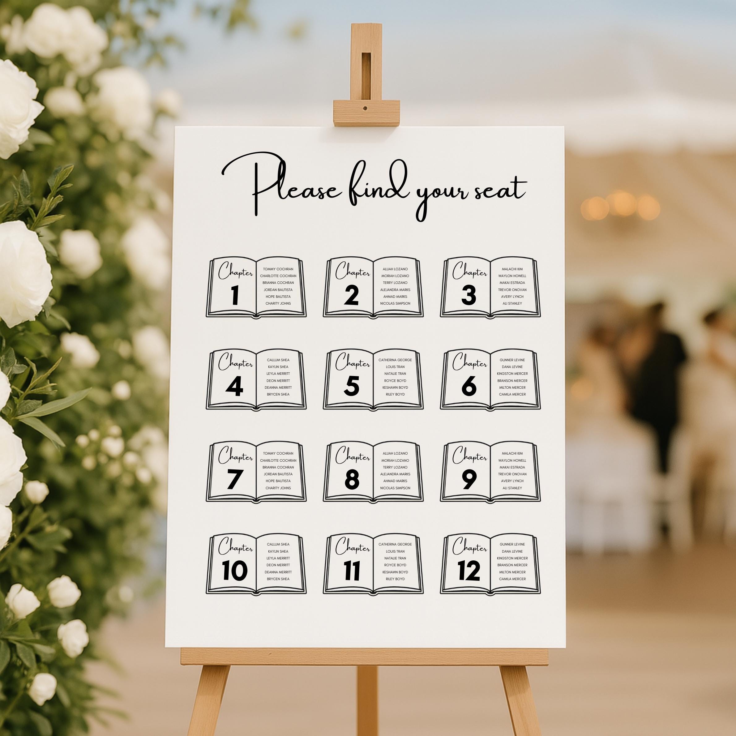 Wedding Seating Chart Template, Book Theme Chapter Seating Sign, Find ...
