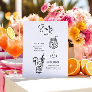 Spritz Bar Sign | Aperol Spritz Sign | Limoncello Hugo Spritz Printable | Wedding Bar | Cocktail Menu | Wedding Stationery | Canva Template