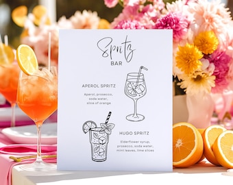 Spritz Bar Sign | Aperol Spritz Sign | Limoncello Hugo Spritz Printable | Wedding Bar | Cocktail Menu | Wedding Stationery | Canva Template