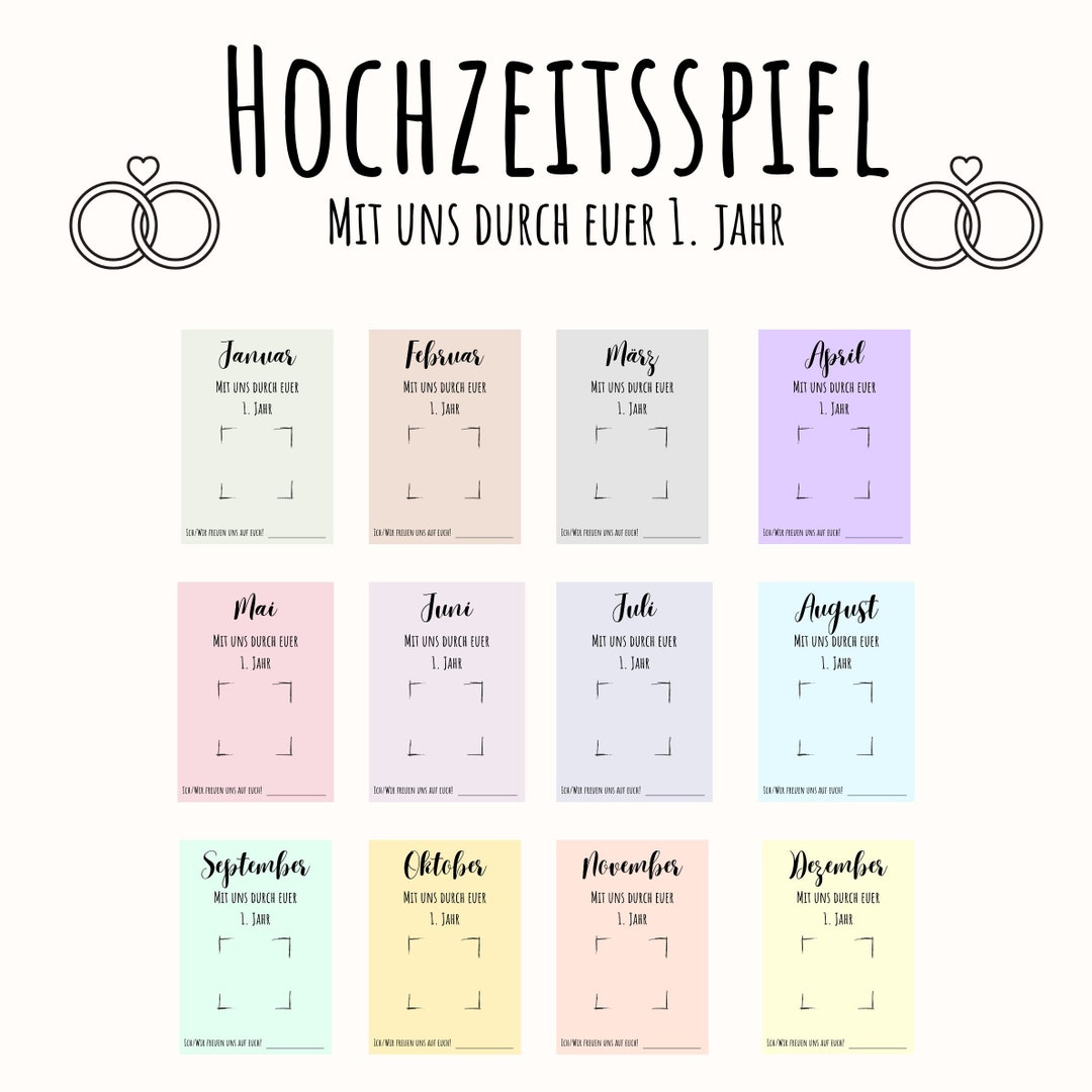 Mit Uns Durch Euer 1. Jahr Aufgaben Ideen Hochzeitsspiel mit uns durch euer 1. Jahr, Spiel für die Hochzeit, PDF