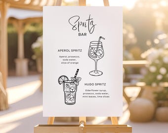 Spritz Bar Sign | Aperol Spritz Sign | Limoncello Hugo Spritz Printable | Wedding Bar | Cocktail Menu | Wedding Stationery | Canva Template