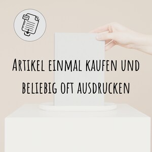 May include: A hand holds a light grey rectangular object on a white surface. The black text reads "ARTIKEL EINMAL KAUFEN UND BELIEBIG OFT AUSDRUCKEN". A PDF icon is in the upper left corner of the image.