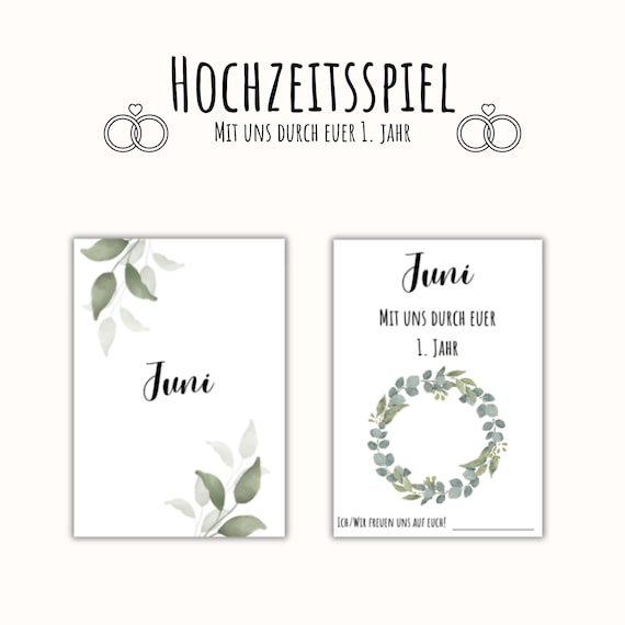 Hochzeitsspiel mit uns durch euer 1. Jahr, Spiel für die Hochzeit, PDF A6, Gutscheine für das Brautpaar, Geschenk zur Hochzeit, digital
