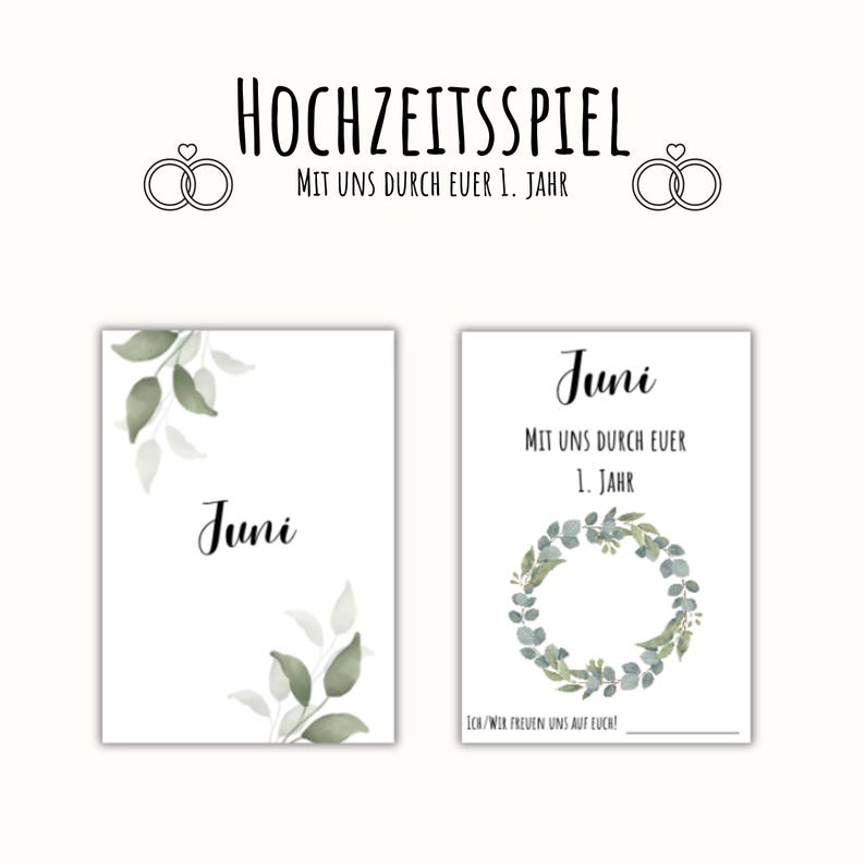 Wedding game with us through your 1st year, game for the wedding, PDF A6, vouchers for the bride and groom, wedding gift, digital image 1