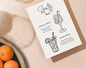 Spritz Bar Sign | Aperol Spritz Sign | Limoncello Hugo Spritz Printable | Wedding Bar | Cocktail Menu | Wedding Stationery | Canva Template
