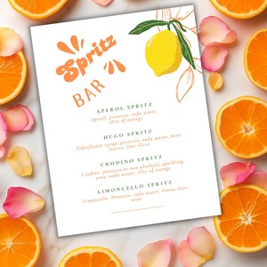 Spritz Bar Sign | Aperol Spritz Sign | Limoncello Hugo Spritz Printable | Wedding Bar | Cocktail Menu | Wedding Stationery | Canva Template