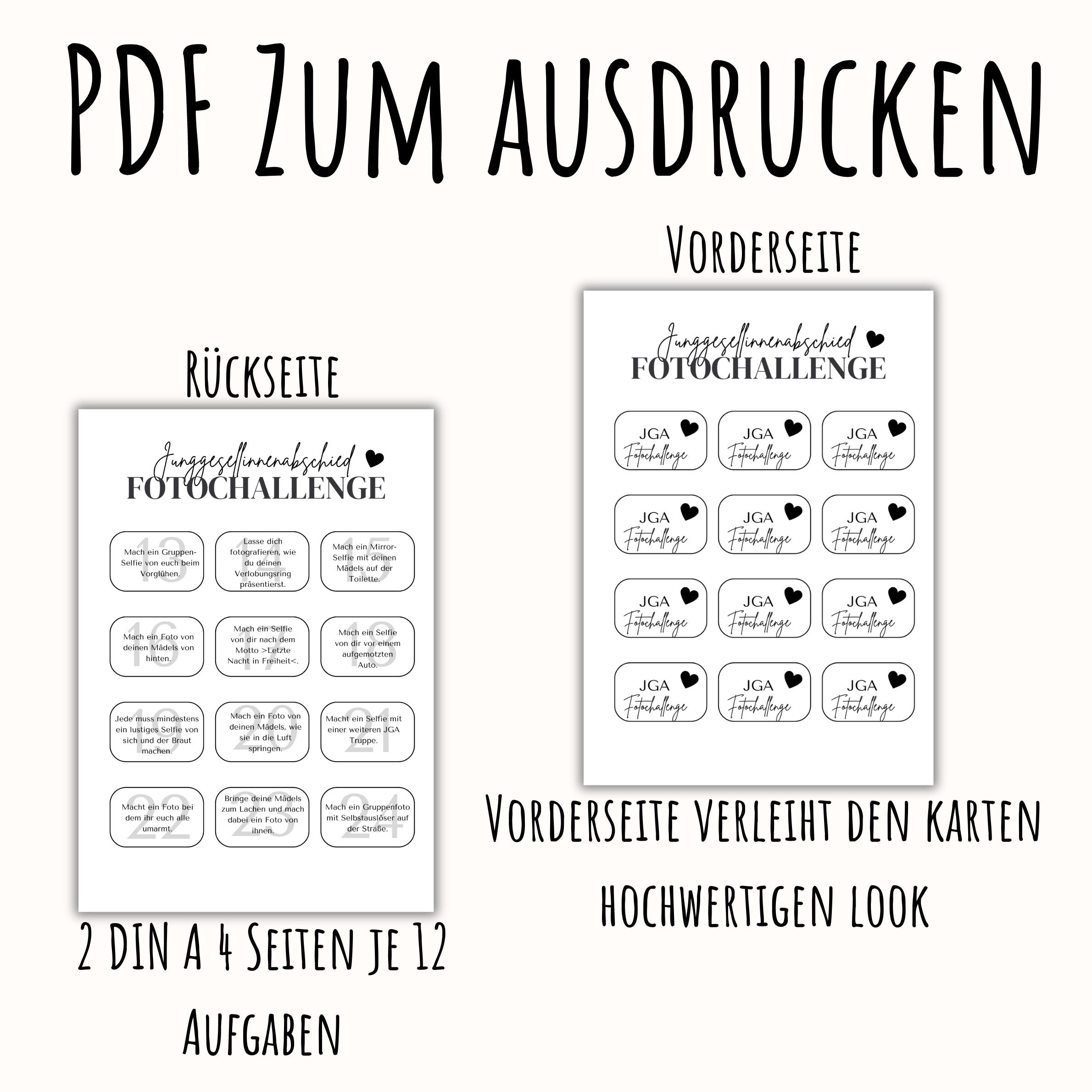 JGA Fotoaufgaben, Fotochallenge JGA, Junggesellinnenabschied Spiele