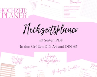 Planificador de bodas alemán en PINK, planificador de bodas digital, planificador de bodas PDF, lista de verificación de bodas, planificador de bodas digital alemán, A4, A5