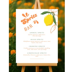 Spritz Bar Sign | Aperol Spritz Sign | Limoncello Hugo Spritz Printable | Wedding Bar | Cocktail Menu | Wedding Stationery | Canva Template