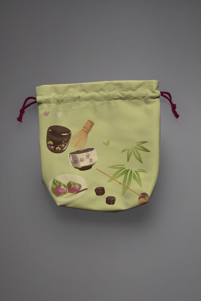 美品  Daifuku' 'matcha Kinchaku / Etsy - Purse Drawstring バッグ