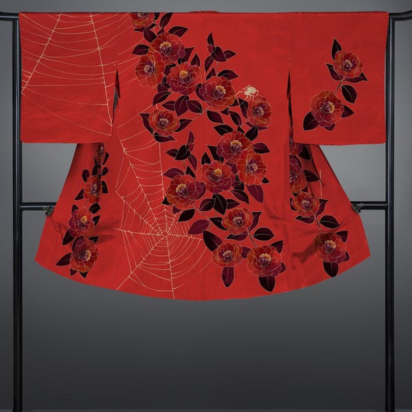 Haori coat ‚red tsubaki’ / kimono / yukata / plus size