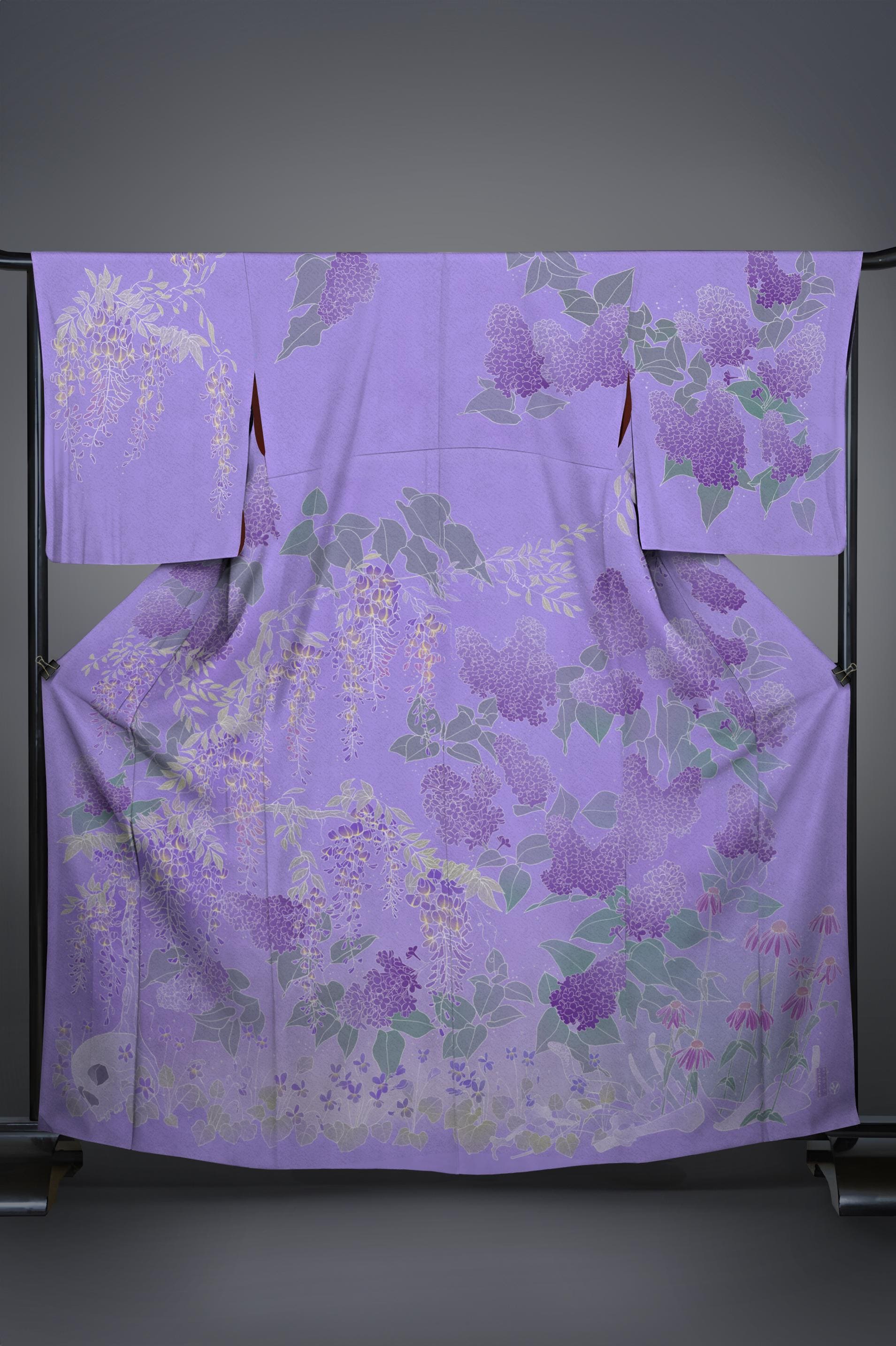 kimono "garden of bones” polyester kimono / cotton yukata / plus size / custom size