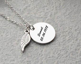 Personalized Angel Wing Necklace with Initial Disc, Angel Wing Necklace, Gift for Lost a Loved One, Initial Name Engraving Gold Disc