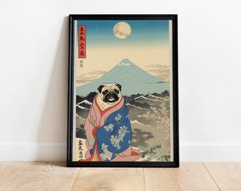 Mops Poster - Berg Samurai Mops - Möpse Kollektion