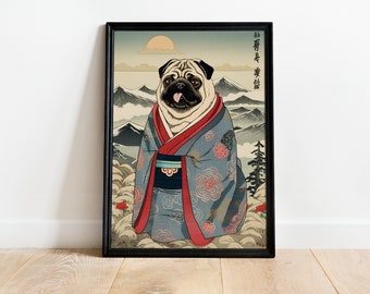 Mops Poster - Samurai Mops - Möpse Kollektion