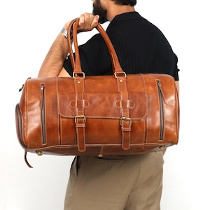 Personalized Leather Weekender Bag for Men, Handmade Duffle Bag, Leather Bag, Overnight Bag, Gym Bag, Travel Bag, Groomsmen Gift,Travel Gift