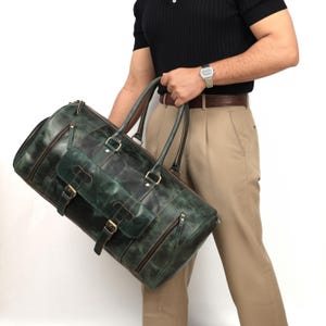 Personalized Leather Weekender Bag: Handmade Buffalo Leather Duffle - Travel, Gym
