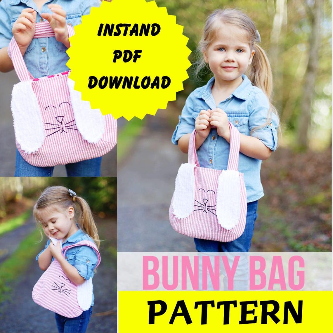 Cute Bunny Shape Novelty Shoulder Tote Bag Sewing Pattern, Toddler Bag ...