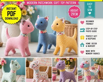Cat Sewing Pattern PDF, Cute Kitten Soft Toy, Stuffed Animal Doll, Memory Keepsake, Nursery Decor, DIY Instant Download