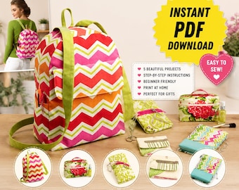 Backpack Sewing Pattern Bundle PDF | Mini Backpack, Purse, Wallet & Pouch Patterns | DIY Bag Sewing Tutorial | Instant Download